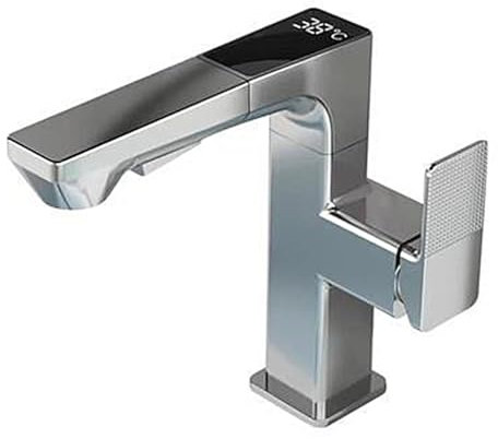 WRJAHCG Badezimmer Waschbecken Wasserhähne Mit Digitalem Einhebelmischer,Wasserhahn Ausziehbar Chrom Waschtischbatterie Temperatur Digitalem,Silber