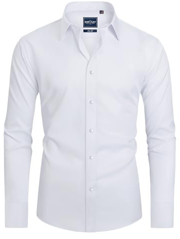 DEMEANOR Mens Dress Shirts Long Sleeve Dress Shirts for Men Slim fit Shirt Mens Casual Shirts Non-Iron Men Formal Shirts White
