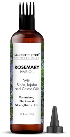 MAJESTIC PURE 100% Pure Rosemary Oil with Biotin for Hair Care, Strengthening, Nourishing, and Volumizing Formula with Jojoba Oil and Castor Oil - Non GMO Verified, 198 ml
