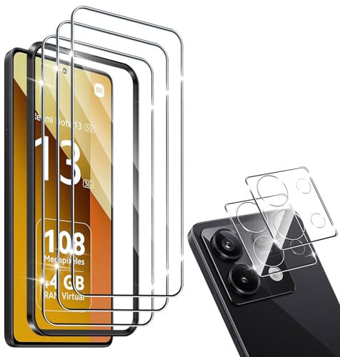 HidWee Cristal Templado Compatible con Xiaomi Redmi Note 13 5G, 3 Piezas Protector de Pantalla + 2 Piezas Protector de Lente Cámara, 9H Dureza Cristal Templado Protección, Kit de Instalación Incluido