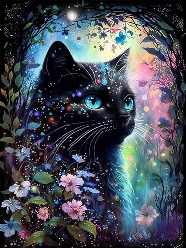 LEOEASIY Diamond Painting Katze Set für Erwachsene, 5D Diamond Painting Katzen, DIY Diamant Painting Kit, Malen Nach Zahlen Diamant Anfänger, Cat Diamant Painting Bilder für Wanddekoration (30*40cm)