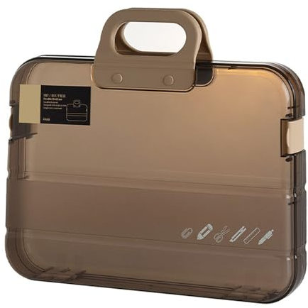 Transparente Aktenbox, Bastel-Organizer Und Aufbewahrung, Kunststoff-Aufbewahrungskoffer Für Scrapbook-Papier, Tragbarer Projektkoffer Mit Griff, Kunststoff-Aktenkoffer(Kaffee)