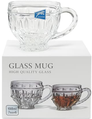 Bargain House Set of 6 Latte Glasses Mugs 198ml with Handles, Clear Mug for Hot and Cold Drinks, Coffee Espresso Glass Mugs, Cappuccino Latte Tea Cups with Handle, Heat Resistant