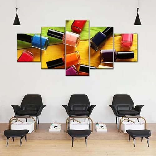 MOCHAMIK Moderne Bilder Wohnzimmer 5 Teiliger Nagellack-Kollektion Poster Mit Rahmen Hd Für Heimdekoration Personalisierte Bilder Leinwandbilder Xxl