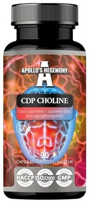 CDP Choline 300 mg - Citicoline 90 gélules végétaliennes - Choline lipidique - Supplément nootropique puissant pour améliorer la mémoire et la concentration - par Apollo's Hegemony