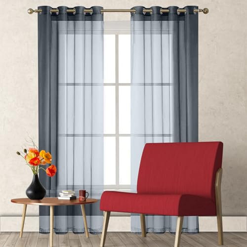 GAIFNAG Rideaux de Porte Chenille 120 x 220 cm 100% Polyester/Transparent Intérieurs Translucide avec Oeillets Rideaux Modernes pour Porte Fenetre Dressing Salon, Gris