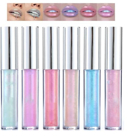 Pearlescent Lip Gloss, Liquid Glitter Shimmer Lipstick, Long Lasting And Easy To Color, Extra-Shiny Lip Gloss With Light, Makeup Lips for Shimmering Lips and Blushing Cheeks