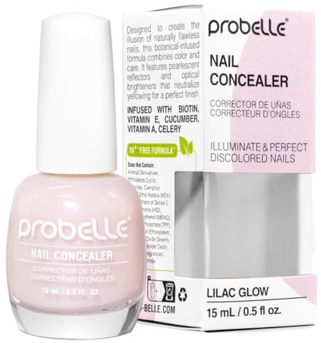 Probelle Illuminating Nail Concealer, Sheer Long Lasting Brightening Nail Polish for yellowing discolored nails, perfect finish for damaged nails with imperfections, Vegan, Gluten Free, Lilac Glow