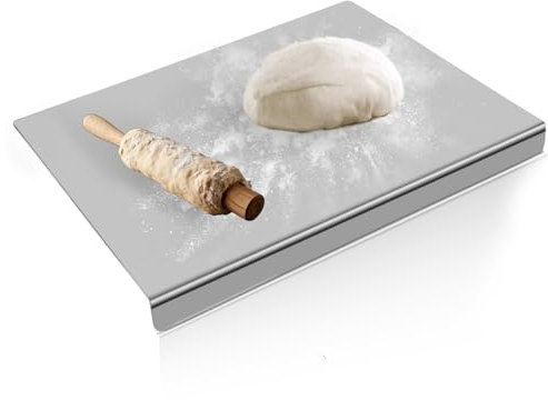 QUTHZZHY 30 x 40 cm Tabla de Cortar de Acero Inoxidable Tabla Cortar Cocina Encimeras de Acero Inoxidable Antideslizante y Estable Para Amasar Masa de Pan para Pizza Manipular Carne y Verduras