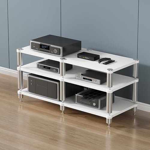 Gaming Shelf,Media Stand,Audio Rack,Portable Media Storage Rack,Audio Rack Tower Perfect,Projector Shelf,Design AV Media Stand,Perfect for Projector, DVD Player,Game Console,Cable Box.(White,120x48x63