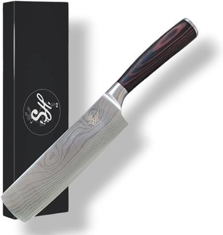 S-HubOla S-Hunter Serie Nakiri Hackmesser 17 cm – Hochwertiges Kochmesser für Fleisch, Fisch & Gemüse | Hochwertige Edelstahlklinge, Ergonomischer Holzgriff, Scharf & Langlebig