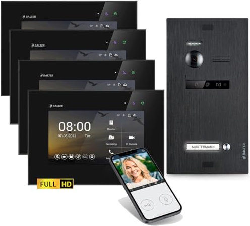 SCHUTZER Balter EVO HD Video Türklingel mit Kamera, 2 Draht Türsprechanlage 1 Familienhaus, 4х7 Zoll Monitore mit Wi-Fi, Full HD, Nachtsicht, Video Gegensprechanlage mit Türöffner, Kamera für Haustür
