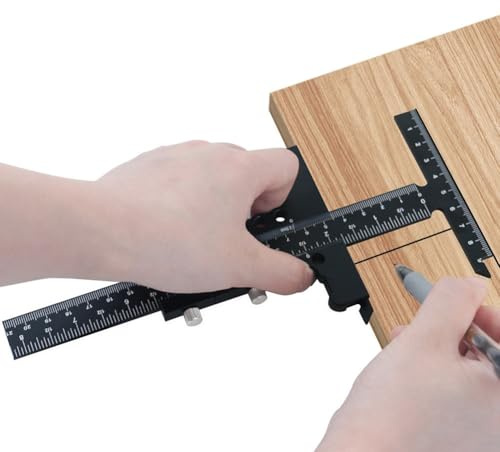 HEBEOT Messschieber für Holzbearbeitung, 0–200 mm, Aluminiumlegierung, rechtwinklig, T-förmig, Holzbearbeitung, Anreißwerkzeug mit Multifunktions-Lineal für Präzisionsmessungen (B)