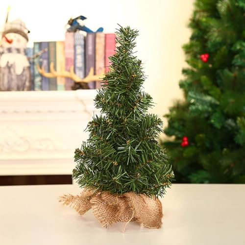 Tabletop Mini Christmas Tree,30cm Artificial Christmas Tree Miniature Pine Christmas Tree with Linen Base,Green Spruce Xmas Tree Decoration for Home Office Kitchen Dining Table