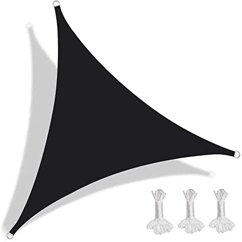 Voile d'ombrage d'extérieur - 8,6 x 8,6 x 8,6 m - Résistant aux intempéries - Avec clôture, brise-vue et pare-brise - Pour jardin - Motif triangle noir