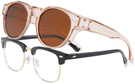 Long Keeper Polarisierte Überzieh Sonnenbrille Damen Runde Sonnenbrillen über Brillen Trendige Überbrille für Brillenträger Fahren Reisen Passen Über Sonnenbrillen (Klar Braun Braun)
