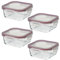 LOLAhome Set de 4 fiambreras de cristal con tapa hermética de 800 ml. Juego de 4 recipientes herméticos de vidrio de borosilicato transparente apto para microondas, horno hasta 400ºC y congelador.