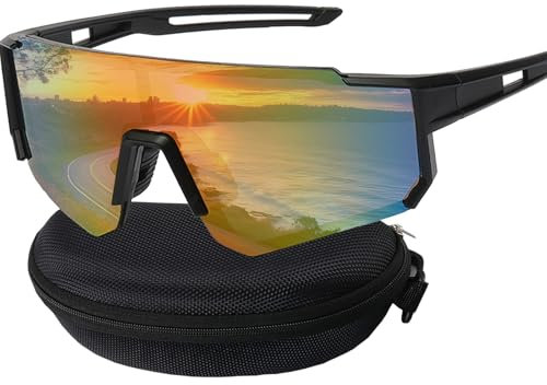 Sportbrille Fahrradbrille Sonnenbrille Schnelle brille für Herren und Damen,Schutz Windschutz Radsportbrille für Outdooraktivitäten Autofahren Fischen Laufen Wandern (Gold)