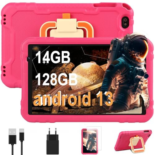 fezawio Tablet 10 Pulgadas 8 Core Android 13 Tableta con 14GB RAM+128GB ROM (TF 512) HD IPS Display |5MP+8MP|2.4G+5G Wi-Fi |8000mAh-Super Protective Antichoque Eva Estuche Protector,Rojo