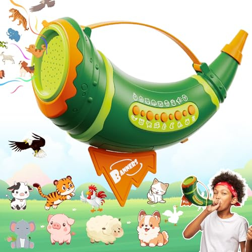 JOY SPOT! Outdoor Entdeckungs Spielzeug, Animal Caller mit 30 realistischen Tiergeräuschen & 2 Modi, Tier Sounds Toys mit 20.3cm Horn, Vorschule Spiele für Kinder, Kleinkinder ab 3 Jahre