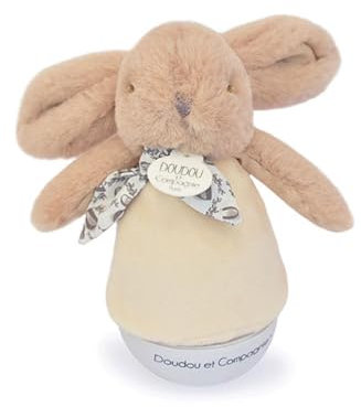 DOUDOU ET COMPAGNIE - Veilleuse Musicale Culbuto Lapin beige sable pour Bébé – Peluche Doudou Apaisante avec Mélodie Douce – Lumière Tamisée pour Nuit Sereine – Idée Cadeau Naissance - DC4198