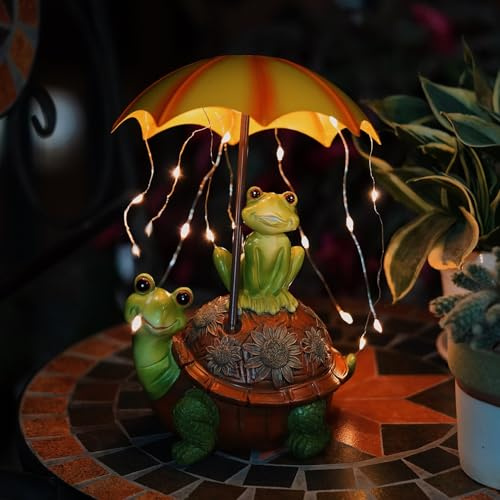 Gartendeko Solarlampen für Draußen Wetterfest, Harz Deko Garten Frosch Figuren, Warm Solarlaterne für Außen Garten Hängend, LED Laterne Solar Balkon Deko, für Außen, Gartendeko, Hofweg (C)