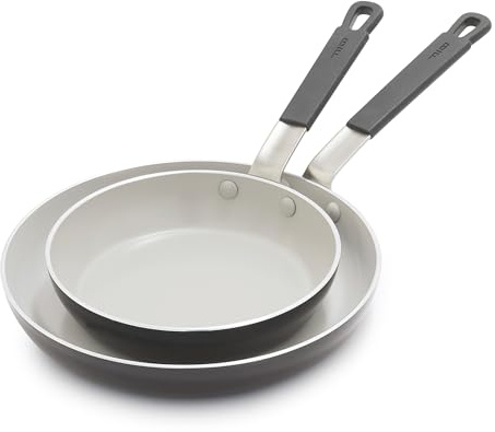 Greenpan x Bobby Flay 8” and 10” Frying Pan Skillet Set, PFAS & PFOA-Free Ceramic Nonstick, Induction Suitable, Stay-Cool Silicone Grip Handle, Dishwasher & Oven Safe, Gray