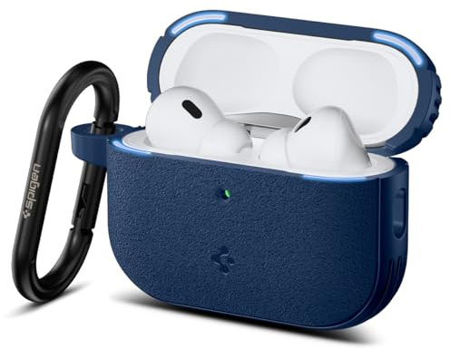 Spigen Vault Hülle für Apple AirPods Pro 3 | TPU-Hülle mit Strukturgriff, Magnetverschluss und Karabiner für AirPods Pro 3 (2025) - Marineblau