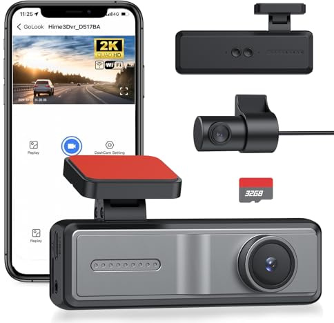 YGiTK Dashcam vorne und hinten 2K + 1080P mit WiFi App | Nachtsicht, Parkplatzüberwachung 24h, 160° Ultra-Weitwinkel Objektiv, inklusive 32GB SD-Karte, für Auto & Sicherheit