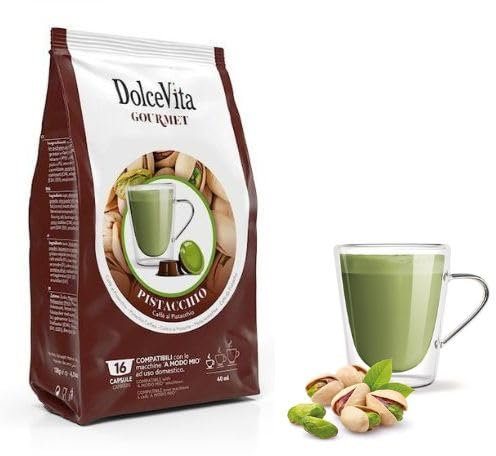 16 Capsule Compatibili con A Modo Mio PISTACCHIO - DOLCE VITA - Prodotto Senza Glutine -