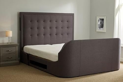 Huntington Double TV Bed – Modern Upholstered Bed Frame with Built-In Hidden TV Lift, Luxury Storage & Smart Bedroom Design (TEAL, 6FT SUPER KING)