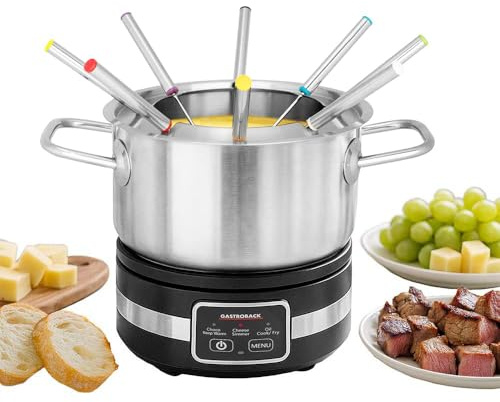 Fondue Multicook 4-in-1 & Kochplatte – elektrisch, 1.200 W, für Käse-, Schokoladen-, Brühen- & Fettfondue, mit Touch-Display, Induktionspfanne, Edelstahltopf, Zubehör für 8 Personen