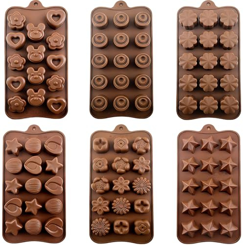 Lot de 6 moules à chocolat en silicone antiadhésif 3D multi-usages pour muffins, cupcakes, fondants et pâtisseries DIY