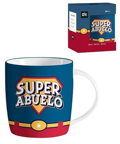 Taza Super Abuelo 350ml de Cerámica 8.30cm Regalo Original para Abuelos Día del Padre Cumpleaños Navidad Hombre Jubilación