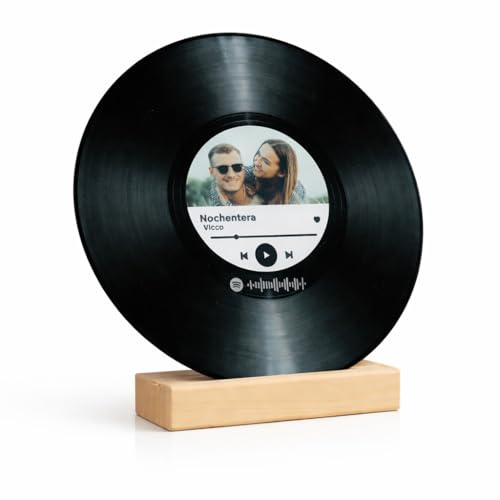 Disco Vinilo con Foto y Canción Placa Lámina Personalizada Código Base Madera Decoración Lámina Regalo Novio Novia Pareja Amiga