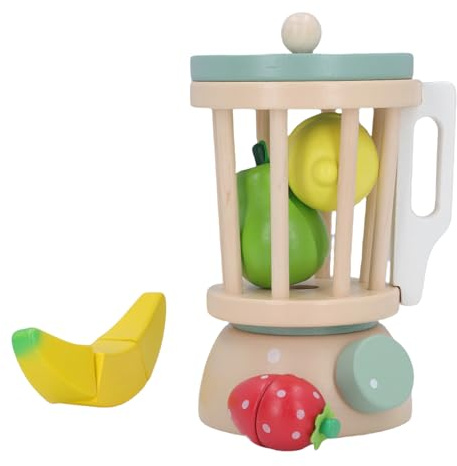Depisuta Juego de Licuadora de Madera, Juguete de Cocina para Niños con Fruta y Taza, Juguete Exprimidor de Simulación para Jardín de Infantes y Hogar, Regalos para Niños Niñas a Partir