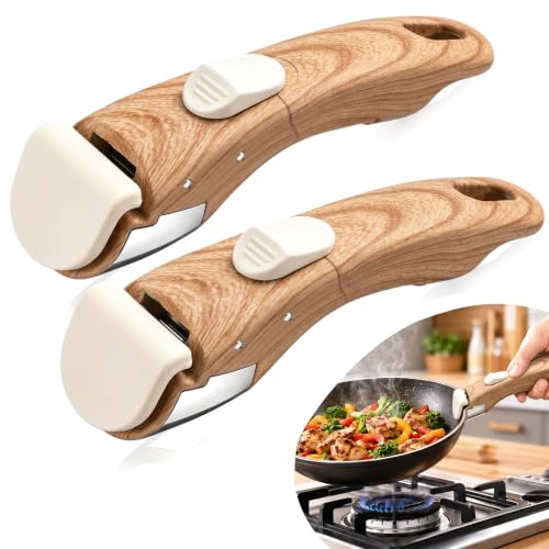 MENGBEI Manico staccabile in legno, manici universali staccabili, maniglie di ricambio con serratura scorrevole, si adatta a pentole e padelle con manico staccabile (2 pezzi)
