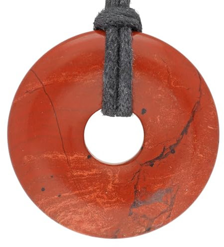 Lebensquelle Plus Edelstein Donut Ø 30 mm + Baumwollband + Edelsteinkarte | Naturstein Anhänger Halskette | Echte Heilsteinkette inkl. Band (Jaspis, rot)