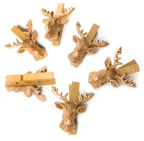 Logbuch-Verlag 6 Hirsch Weihnachten Klammern Gold & Polyresin Zierklammern Deko Hirschkopf Geweih edle Tischdeko Hochzeit