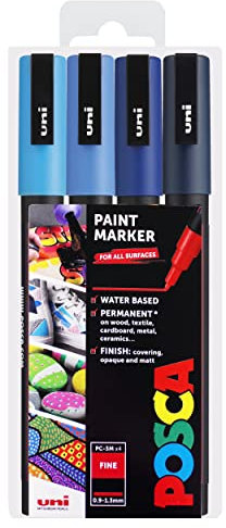 POSCA PC-3M Art Paint Markers – 4er-Set – im Plastiketui (Blue Tones)