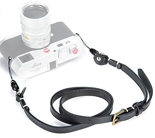 CANPIS CP006 Genuine Leather Camera Strap Adjustable Vintage Shoulder Neck Strap for Fuji Sony Olympus Leica Canon DSLR & Mirrorless Cameras (Black)