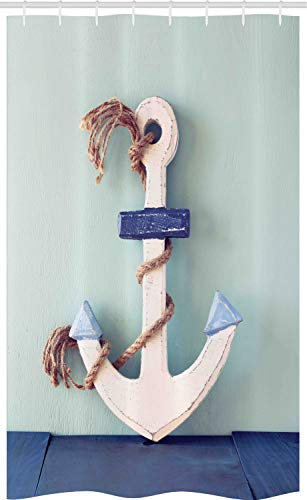 ABAKUHAUS Anker Schmaler Duschvorhang, Nautischer Seil Motiv Foto, Badezimmer Deko Set aus Stoff mit Haken, 120 x 180 cm, Blau Hellblau und Hellbraun
