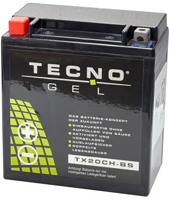 TECNO-GEL Motorrad-Batterie für YTX20CH-BS für MOTO GUZZI Breva 850, 1100, 1200 m/o ABS 2005-2011, 12V Gel-Batterie 18AH, 150x87x161 mm