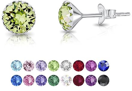 DTPSilver - Damen Ohrringe 925 Sterling Silber und mit Kristallen von Swarovski® Elements 6 mm Runde Ohrstecker - Farbe : Peridot