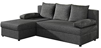 E- MEUBLES Canapé d'angle en lit Convertible et réversible avec Coffre de Rangement 3/4 Places - en Tissu - Salon & séjour - ARON (Gris foncé (Sawna 05))