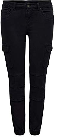 ONLY Cargo Jeans Hose | Stretch Denim Jogger Pants | Slim Mid Waist Karottenhose ONLMISSOURI, Farben:Schwarz, Größe:34W / 34L, Z-Länge:L34