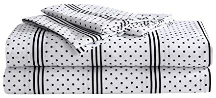 Betsey Johnson Bettwäsche-Set, gepunktet und gestreift, weiche und gemütliche Mikrofaser, glatt und knitterfrei, maschinenwaschbar für einfache Pflege, Doppelbett, grau
