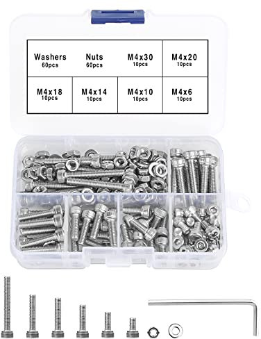 DONQL Schirmkopfschraube Edelstahl-Sechskopf-Knopf Schrauben Muttern Set Schraubensortiment mit Schraubenschlüssel Unterlegscheiben (180 Stück M4)