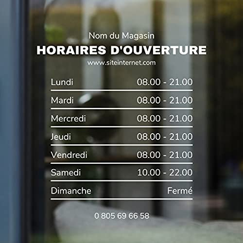 Autocollant sticker horaires vitrine magasin personnalisé - Design 2