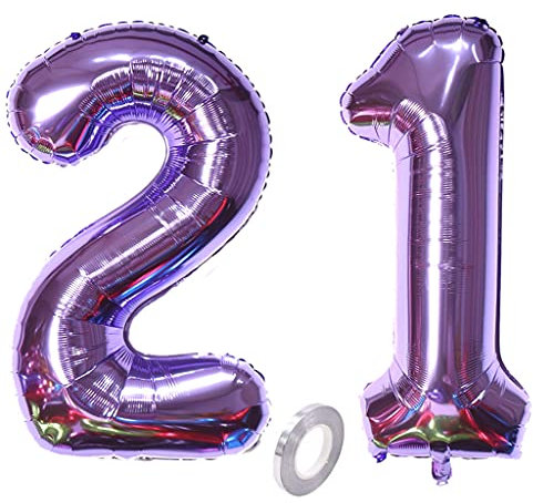 Luftballons Zahl 21, Zahl ballon 21 lila Luftballons 21. Geburtstag deko frau Folienballon 21 Zahlballons 21 lila XXXL 40 Riese Aufblasbar Helium Ballon 21 jahre Geburtstag Deko frauen lila (21)